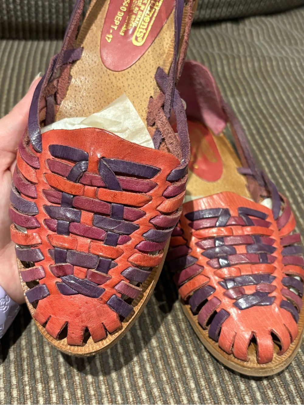 Pink & Purple Woven Leather Huarache Flats - Picture 2 of 10